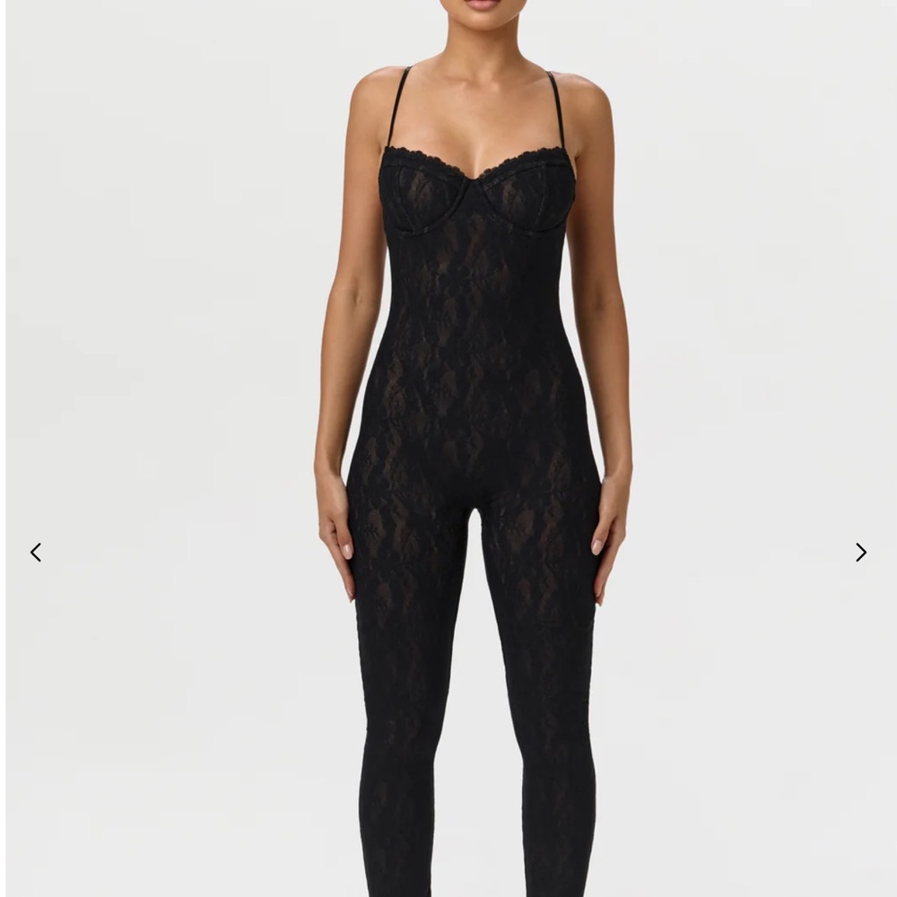 Naked Wardrobe Black Lace Jumpsuit